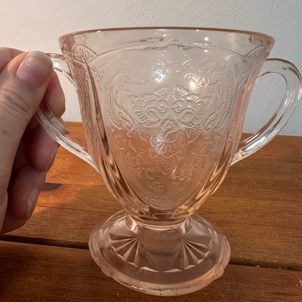Vtg 1934-1941 HAZEL ATLAS Pink ROYAL LACE Depression Glas Footed Open Sugar Bowl